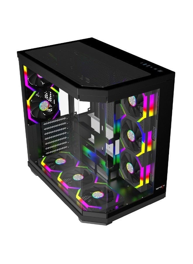 Spear Pc SPEAR DOST 60 PRO ATX Gaming PC Case White – 8 Pre-Installed ARGB Fans, Supports 11 Fans, USB 3.2 Type-C & USB 3.0, Tempered Glass, 10-Port Fan Hub, ATX/Micro-ATX/Mini-ITX - Image 2